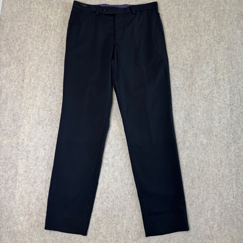 Ted Baker London Julian Dress Pants Mens 32x32 Black Wool Flat Front Trousers
